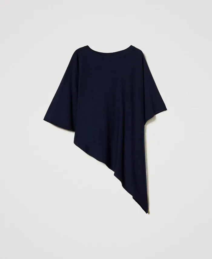 Twinset Asymmetric Knit Poncho Blackout Blue Women Jackets And Outerwear Twinset Asymmetric Knit Poncho Blackout Blue Women Jackets And Outerwear