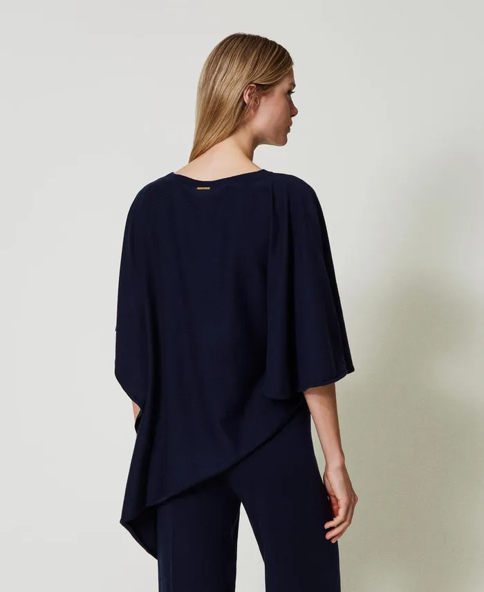 Twinset Asymmetric Knit Poncho Blackout Blue Women Jackets And Outerwear Twinset Asymmetric Knit Poncho Blackout Blue Women Jackets And Outerwear