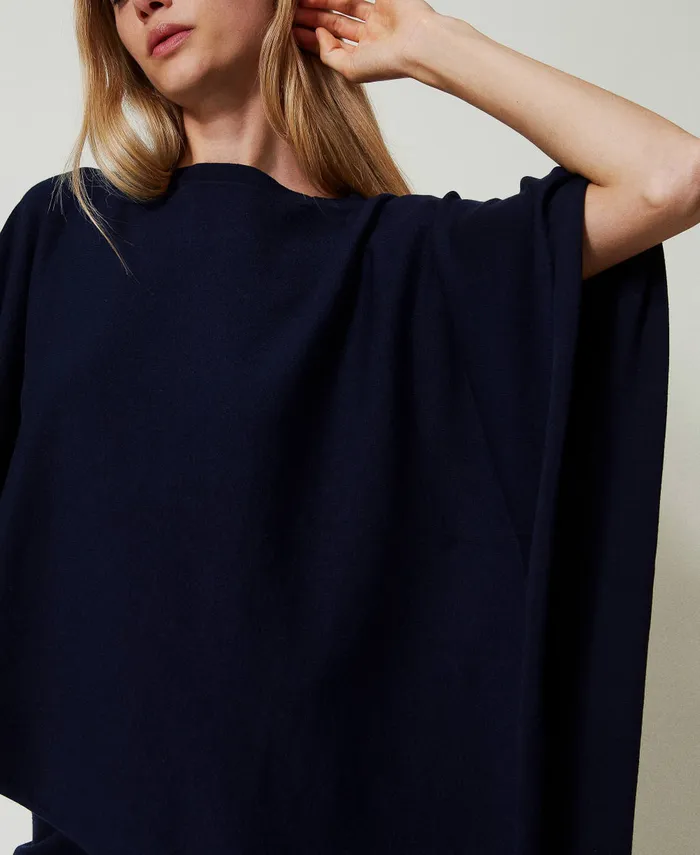 Twinset Asymmetric Knit Poncho Blackout Blue Women Jackets And Outerwear Twinset Asymmetric Knit Poncho Blackout Blue Women Jackets And Outerwear