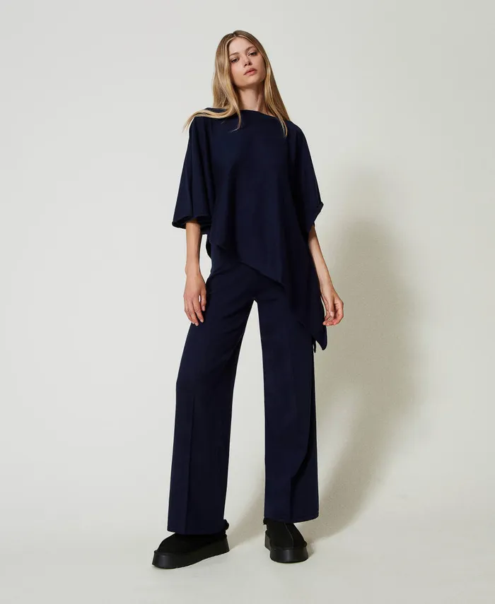 Twinset Asymmetric Knit Poncho Blackout Blue Women Jackets And Outerwear Twinset Asymmetric Knit Poncho Blackout Blue Women Jackets And Outerwear