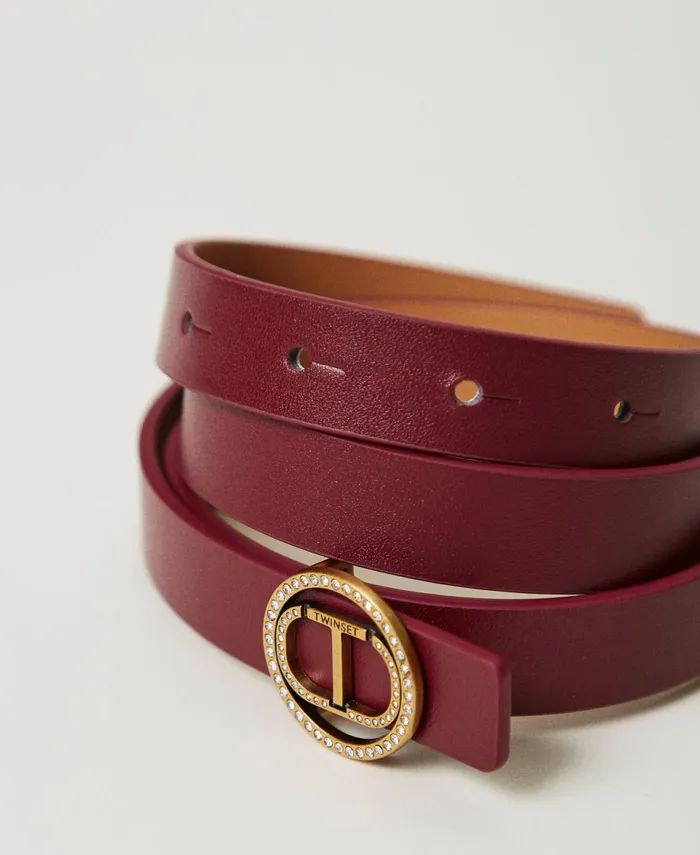Twinset Belt With Oval T Buckle And Rhinestones red Plum Purple Women Belts Twinset Belt With Oval T Buckle And Rhinestones red Plum Purple Women Belts