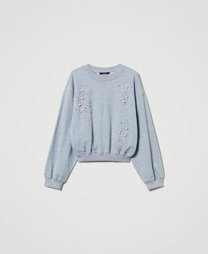 Twinset Boxy Sweatshirt With Handmade Embroidery Melange Grey Women Sweatshirts Twinset Boxy Sweatshirt With Handmade Embroidery Melange Grey Women Sweatshirts