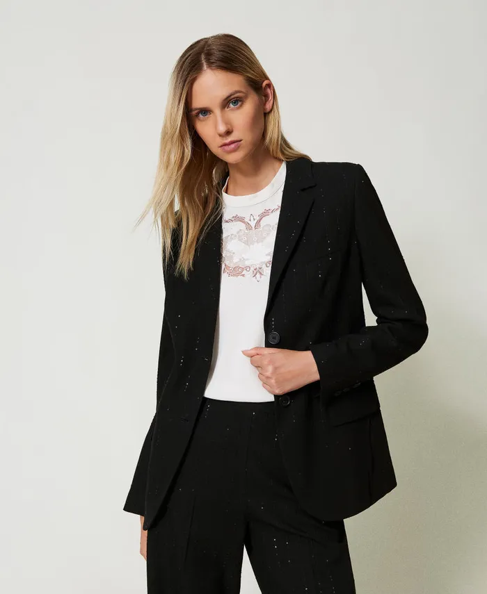 Twinset Cloth Blazer With Sequins Black Women Suits And Sets