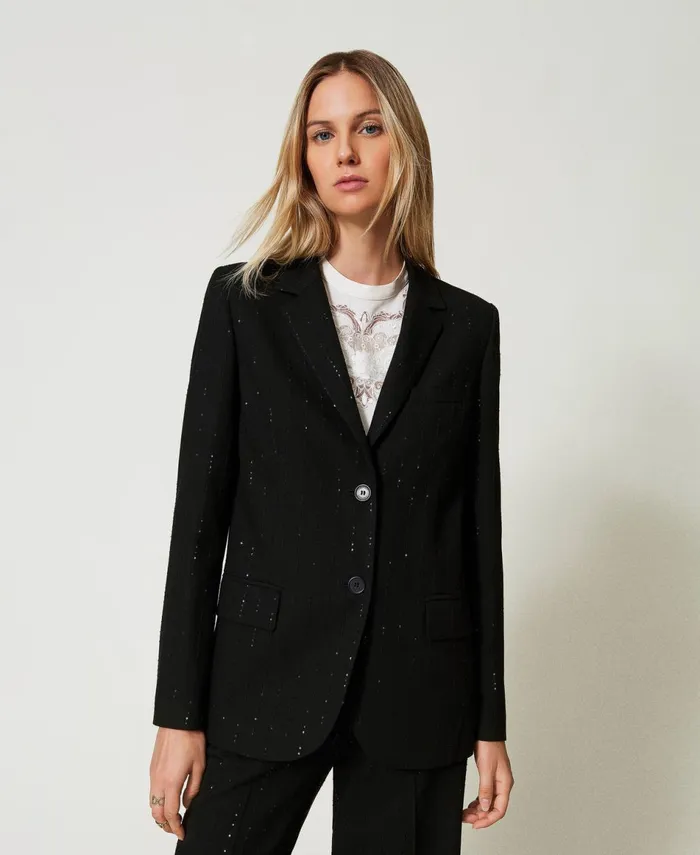Twinset Cloth Blazer With Sequins Black Women Suits And Sets Twinset Cloth Blazer With Sequins Black Women Suits And Sets