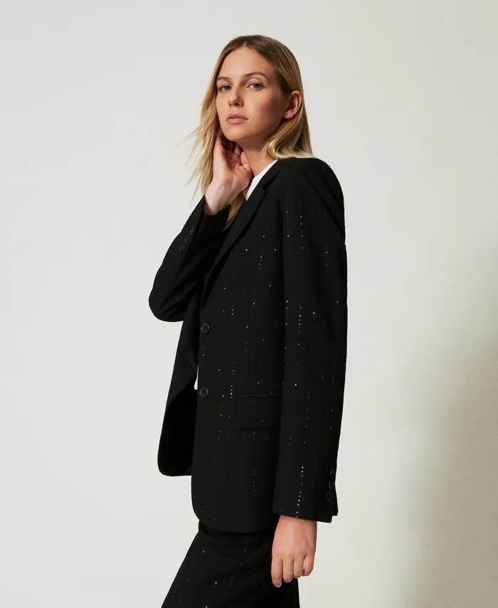 Twinset Cloth Blazer With Sequins Black Women Suits And Sets Twinset Cloth Blazer With Sequins Black Women Suits And Sets