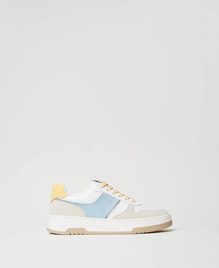 Twinset Colour Block Leather Trainers Twotone Airy Bluepale Yellow Women Trainers