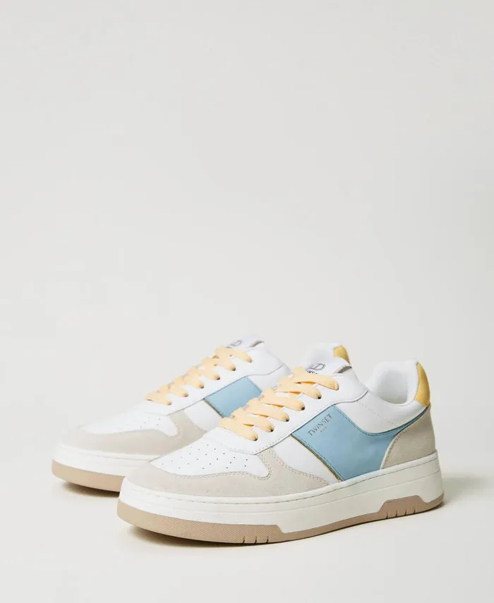Twinset Colour Block Leather Trainers Twotone Airy Bluepale Yellow Women Trainers Twinset Colour Block Leather Trainers Twotone Airy Bluepale Yellow Women Trainers