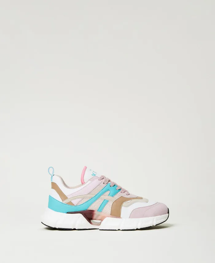 Twinset Colour Block Running Trainers Multicolour Papers White Tropical Emerald Green Pink Tulle Women Trainers