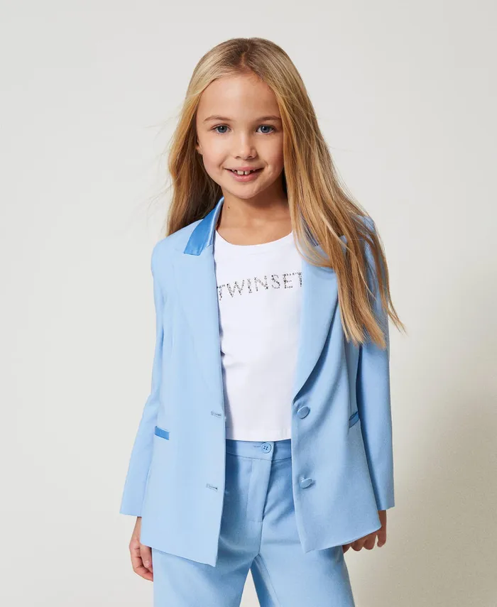 Twinset Crpe And Satin Blazer Light Paper Blue Girl Jackets And Outerwear