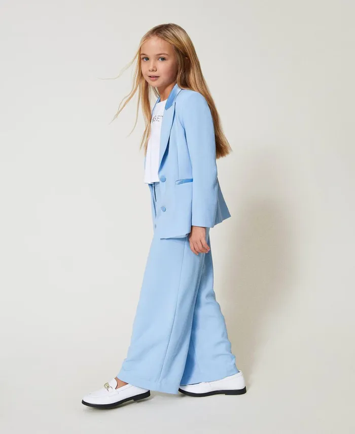 Twinset Crpe And Satin Blazer Light Paper Blue Girl Jackets And Outerwear Twinset Crpe And Satin Blazer Light Paper Blue Girl Jackets And Outerwear