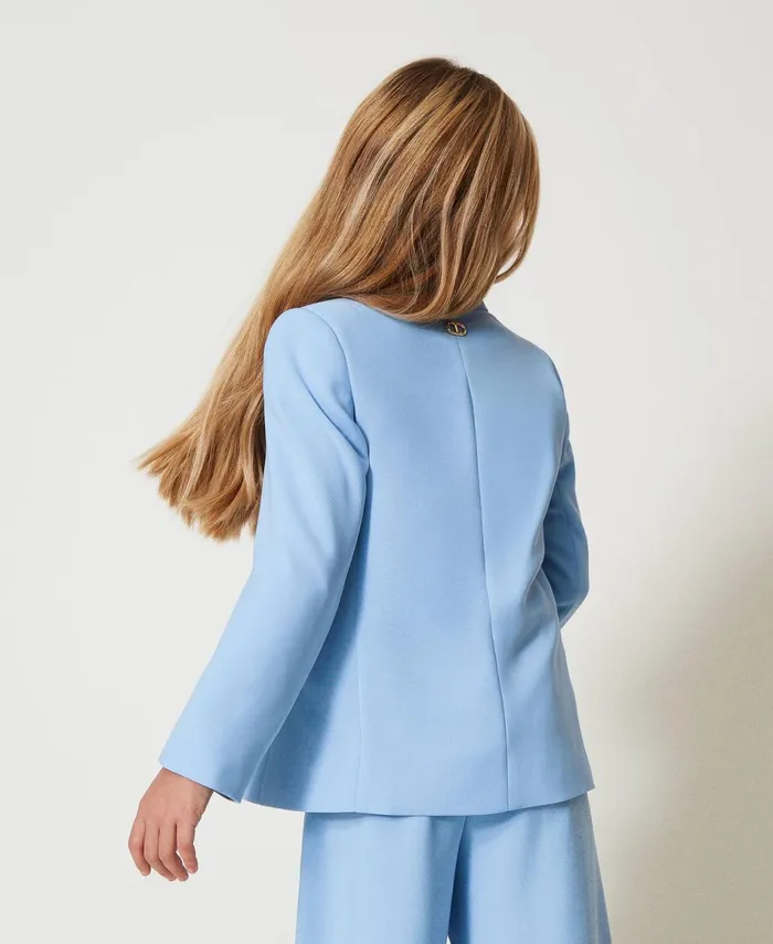 Twinset Crpe And Satin Blazer Light Paper Blue Girl Jackets And Outerwear Twinset Crpe And Satin Blazer Light Paper Blue Girl Jackets And Outerwear