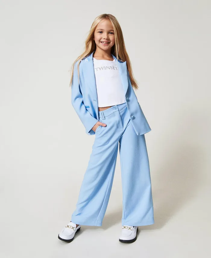 Twinset Crpe And Satin Blazer Light Paper Blue Girl Jackets And Outerwear Twinset Crpe And Satin Blazer Light Paper Blue Girl Jackets And Outerwear