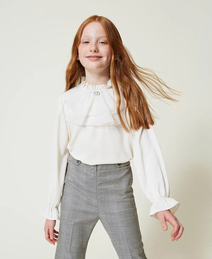 Twinset Crpe De Chine Blouse With Jabot Off White Girl Blouses And Shirts