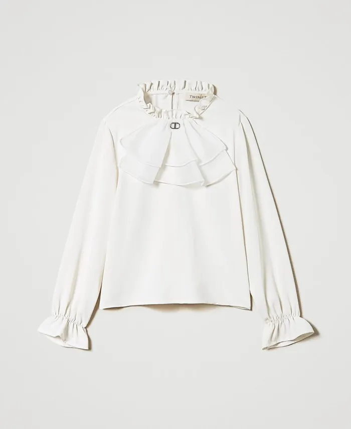 Twinset Crpe De Chine Blouse With Jabot Off White Girl Blouses And Shirts Twinset Crpe De Chine Blouse With Jabot Off White Girl Blouses And Shirts