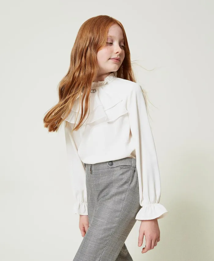 Twinset Crpe De Chine Blouse With Jabot Off White Girl Blouses And Shirts Twinset Crpe De Chine Blouse With Jabot Off White Girl Blouses And Shirts