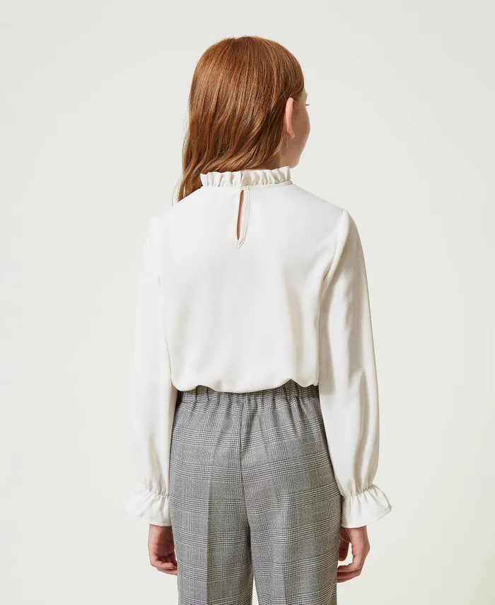 Twinset Crpe De Chine Blouse With Jabot Off White Girl Blouses And Shirts Twinset Crpe De Chine Blouse With Jabot Off White Girl Blouses And Shirts