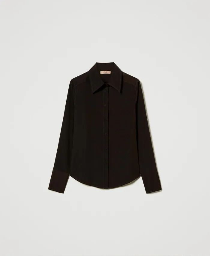 Twinset Crpe De Chine Shirt Chocolate Women Blouses And Shirts Twinset Crpe De Chine Shirt Chocolate Women Blouses And Shirts