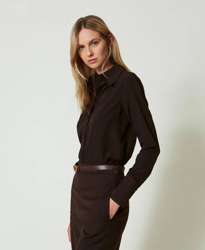 Twinset Crpe De Chine Shirt Chocolate Women Blouses And Shirts Twinset Crpe De Chine Shirt Chocolate Women Blouses And Shirts
