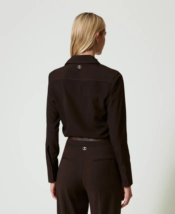 Twinset Crpe De Chine Shirt Chocolate Women Blouses And Shirts Twinset Crpe De Chine Shirt Chocolate Women Blouses And Shirts