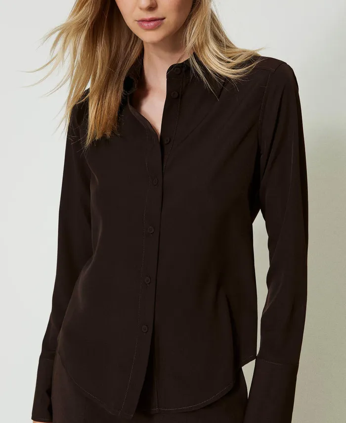 Twinset Crpe De Chine Shirt Chocolate Women Blouses And Shirts Twinset Crpe De Chine Shirt Chocolate Women Blouses And Shirts