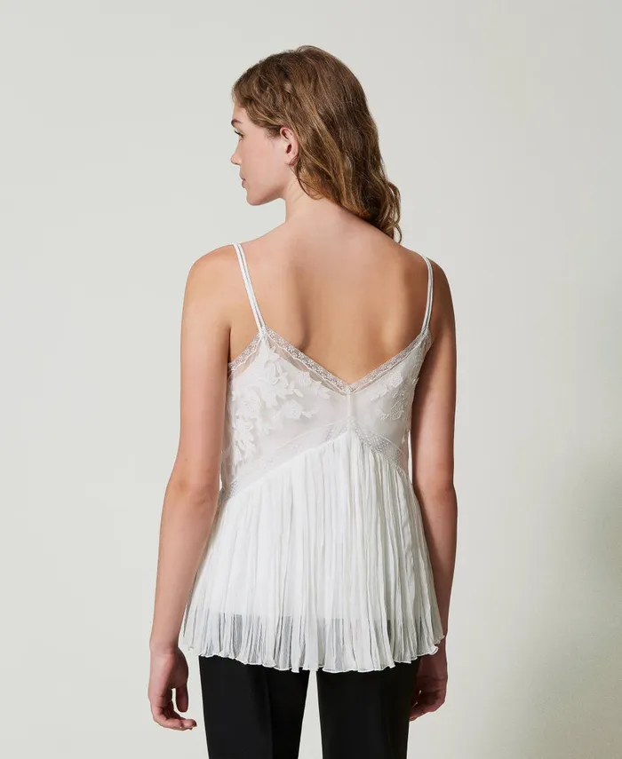 Twinset Creponne And Tulle Top Butter Cookie White Women TShirts And Tops Twinset Creponne And Tulle Top Butter Cookie White Women TShirts And Tops