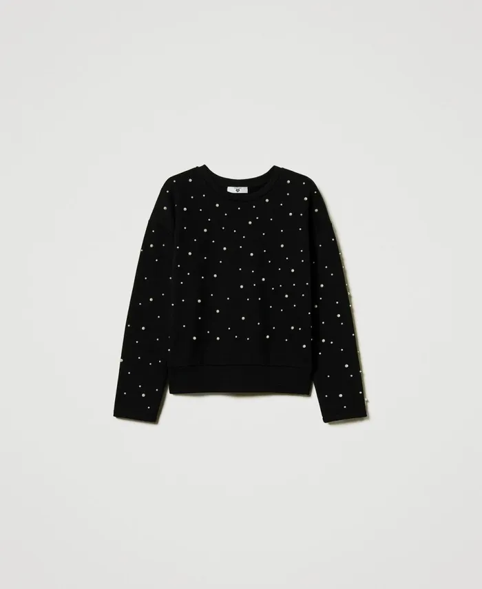 Twinset Crew Neck Sweatshirt With Pearls Black Women Sweatshirts Twinset Crew Neck Sweatshirt With Pearls Black Women Sweatshirts