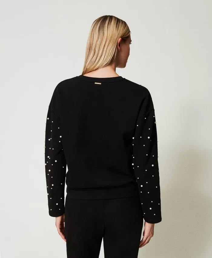 Twinset Crew Neck Sweatshirt With Pearls Black Women Sweatshirts Twinset Crew Neck Sweatshirt With Pearls Black Women Sweatshirts