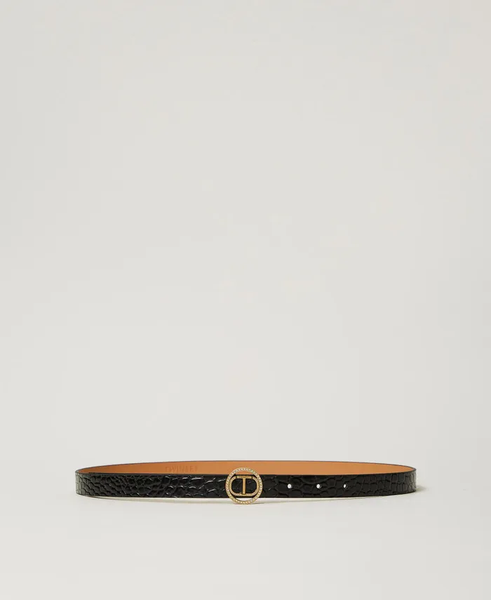 Twinset Croc Print Leather Belt Black Women Belts
