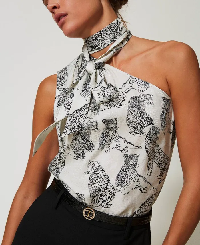 Twinset Croc Print Leather Belt Black Women Belts