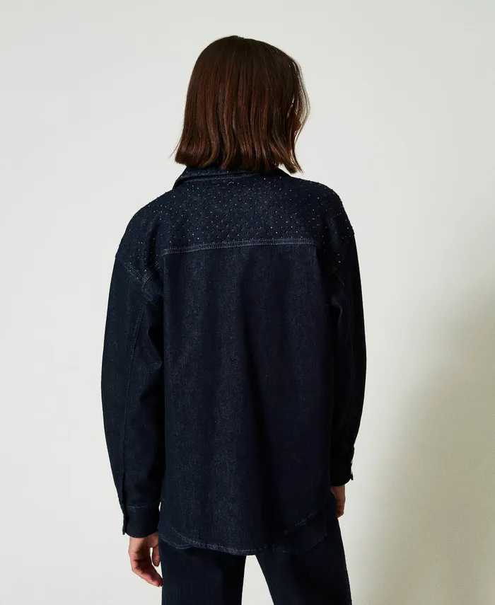 Twinset Denim Shirt With Rhinestones Rinsed Denim Women Blouses And Shirts Twinset Denim Shirt With Rhinestones Rinsed Denim Women Blouses And Shirts