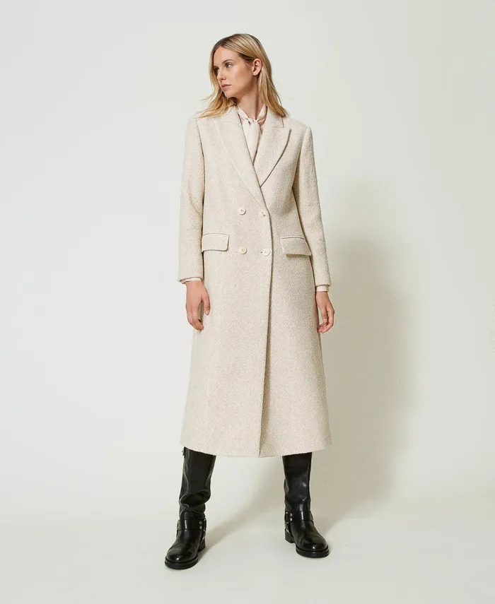 Twinset DoubleBreasted Herringbone Wool Blend Coat Snow Gold Herringbone Women Jackets And Outerwear Twinset DoubleBreasted Herringbone Wool Blend Coat Snow Gold Herringbone Women Jackets And Outerwear