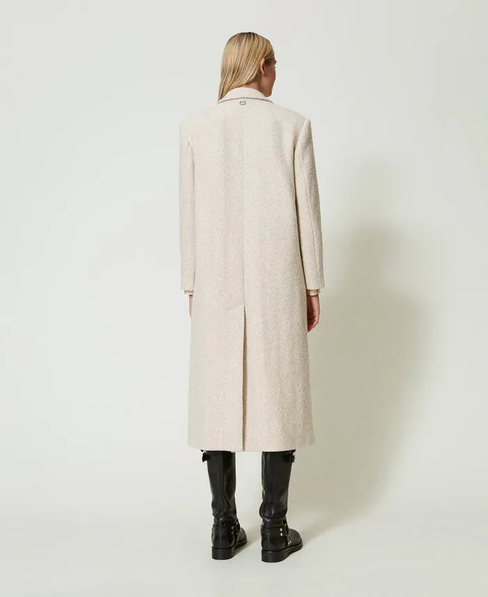 Twinset DoubleBreasted Herringbone Wool Blend Coat Snow Gold Herringbone Women Jackets And Outerwear