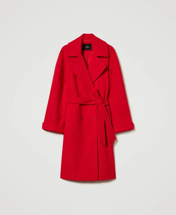 Twinset DoubleBreasted Wool Cloth Coat Fiery Red Women Jackets And Outerwear Twinset DoubleBreasted Wool Cloth Coat Fiery Red Women Jackets And Outerwear