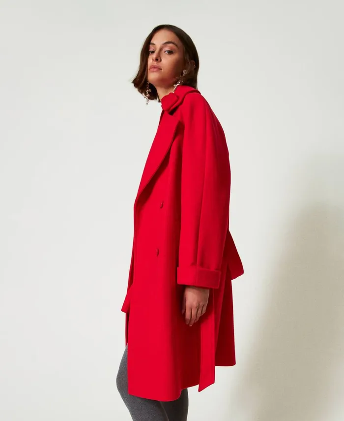 Twinset DoubleBreasted Wool Cloth Coat Fiery Red Women Jackets And Outerwear Twinset DoubleBreasted Wool Cloth Coat Fiery Red Women Jackets And Outerwear