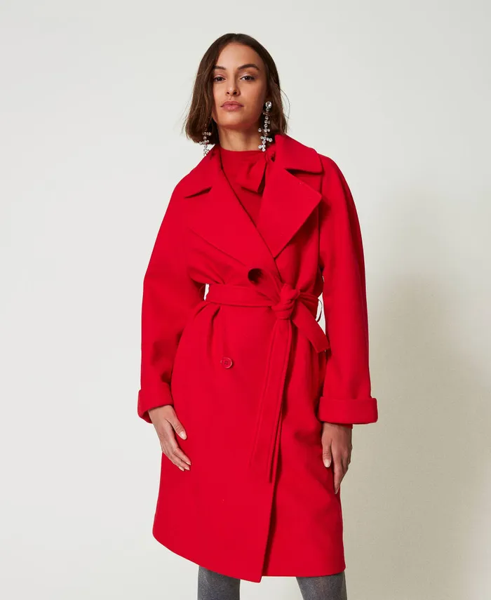 Twinset DoubleBreasted Wool Cloth Coat Fiery Red Women Jackets And Outerwear Twinset DoubleBreasted Wool Cloth Coat Fiery Red Women Jackets And Outerwear