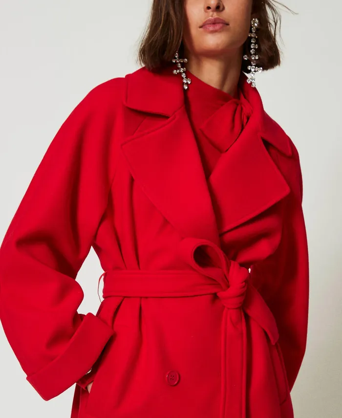 Twinset DoubleBreasted Wool Cloth Coat Fiery Red Women Jackets And Outerwear Twinset DoubleBreasted Wool Cloth Coat Fiery Red Women Jackets And Outerwear