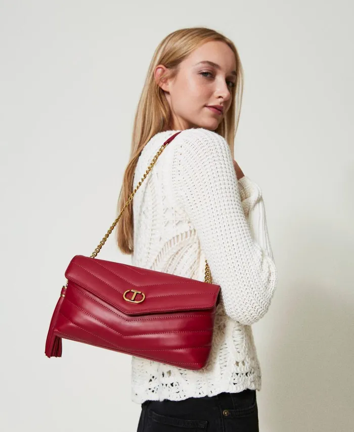 Twinset Dreamy039 Medium Leather Shoulder Bag Bordeaux Women Handbags Twinset Dreamy039 Medium Leather Shoulder Bag Bordeaux Women Handbags
