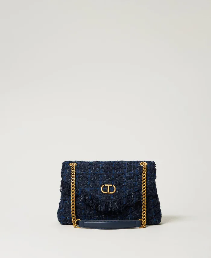 Twinset Dreamy039 Medium Tweed Shoulder Bag Blue Denim Black Boucl Women Handbags