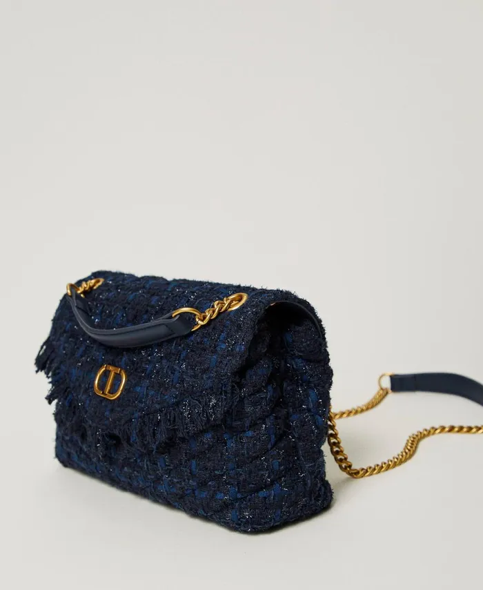 Twinset Dreamy039 Medium Tweed Shoulder Bag Blue Denim Black Boucl Women Handbags Twinset Dreamy039 Medium Tweed Shoulder Bag Blue Denim Black Boucl Women Handbags