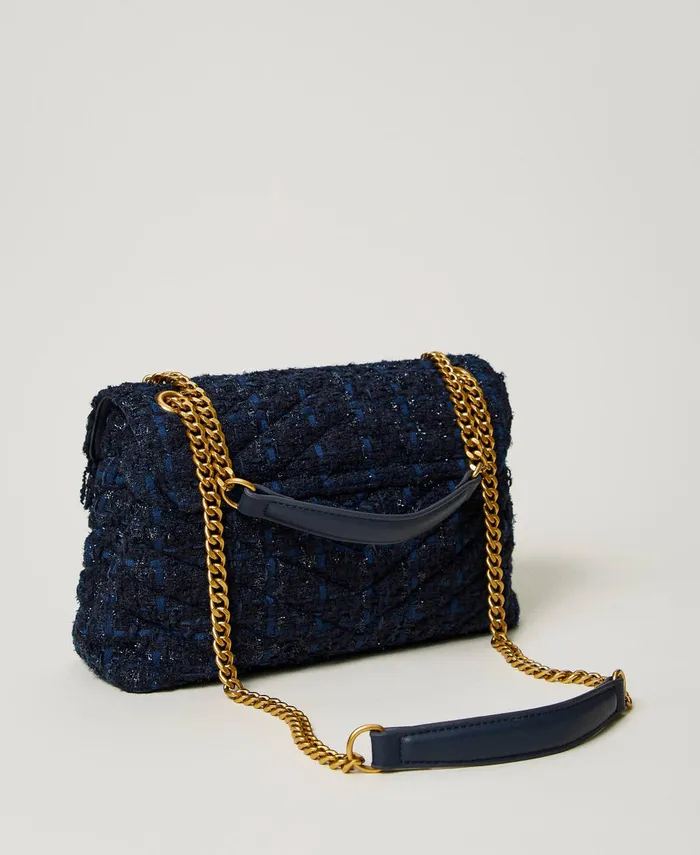 Twinset Dreamy039 Medium Tweed Shoulder Bag Blue Denim Black Boucl Women Handbags Twinset Dreamy039 Medium Tweed Shoulder Bag Blue Denim Black Boucl Women Handbags