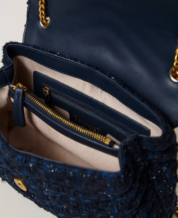 Twinset Dreamy039 Medium Tweed Shoulder Bag Blue Denim Black Boucl Women Handbags Twinset Dreamy039 Medium Tweed Shoulder Bag Blue Denim Black Boucl Women Handbags