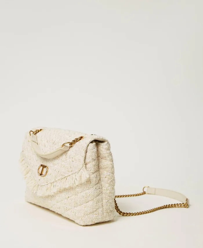 Twinset Dreamy039 Medium Tweed Shoulder Bag Old White Women Handbags