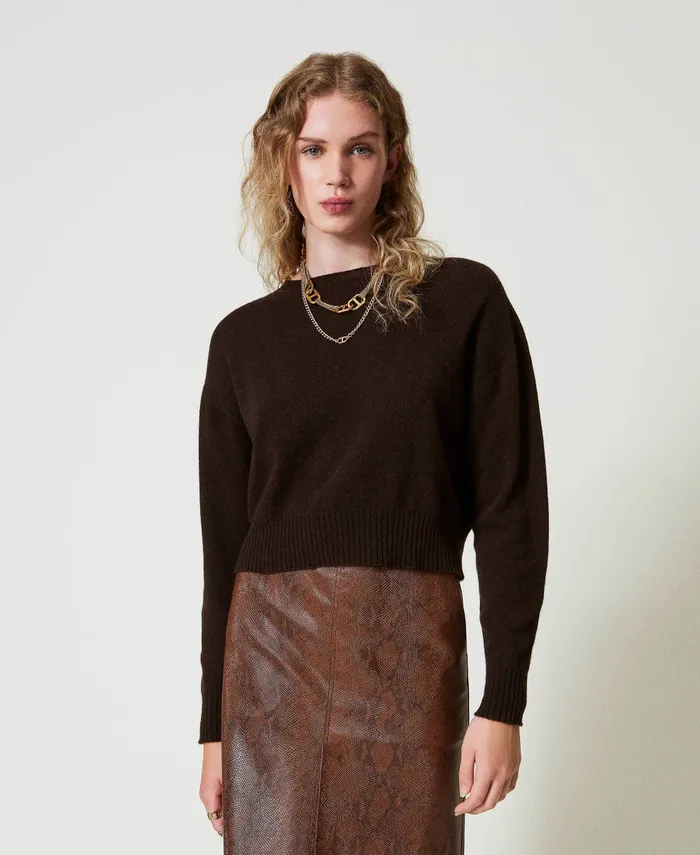 Twinset EcoCashmere Crew Neck Jumper Coffee Chocolate Women Jumpers And Cardigans