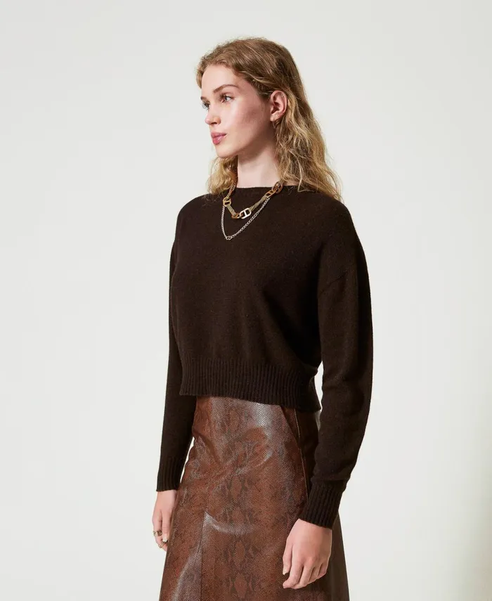 Twinset EcoCashmere Crew Neck Jumper Coffee Chocolate Women Jumpers And Cardigans Twinset EcoCashmere Crew Neck Jumper Coffee Chocolate Women Jumpers And Cardigans