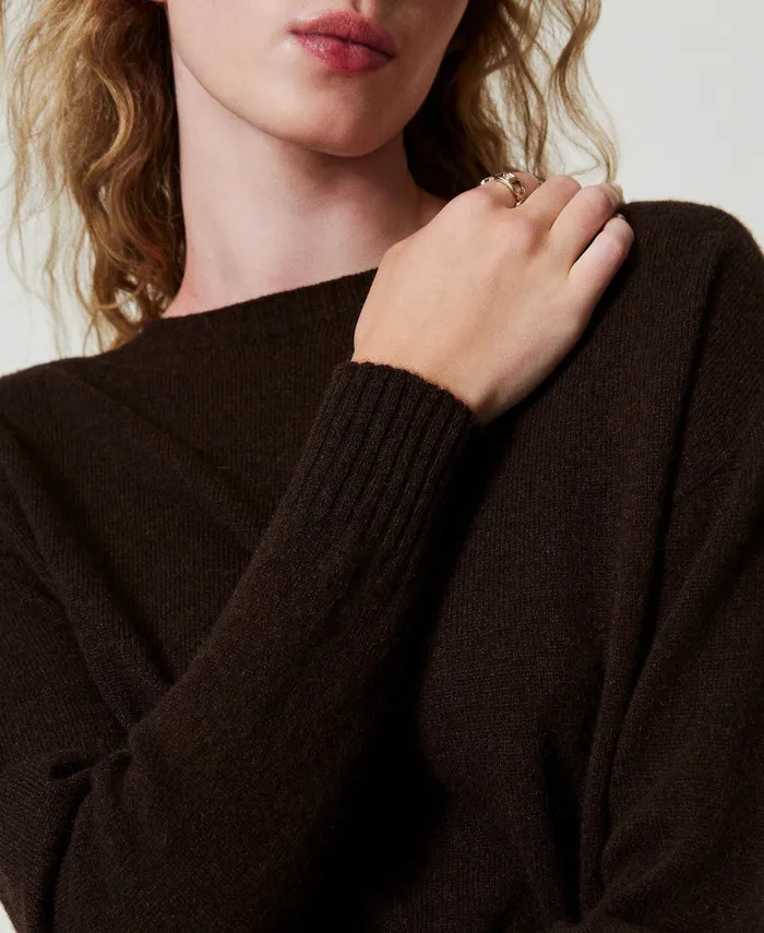 Twinset EcoCashmere Crew Neck Jumper Coffee Chocolate Women Jumpers And Cardigans Twinset EcoCashmere Crew Neck Jumper Coffee Chocolate Women Jumpers And Cardigans