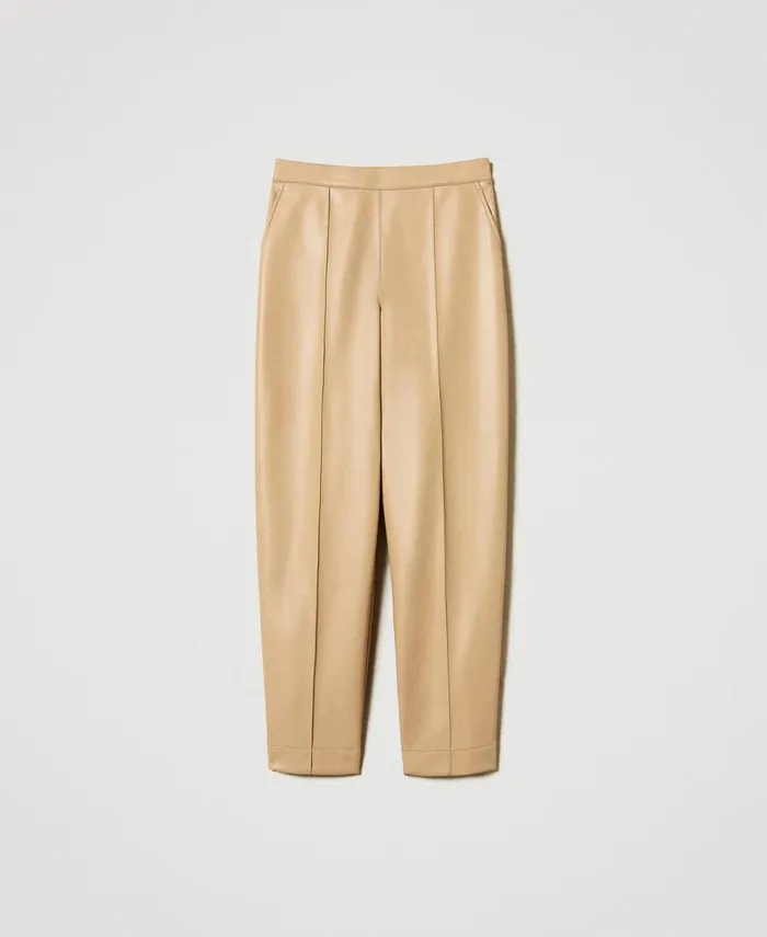 Twinset Faux Nappa Leather Straight Leg Trousers Light Wood Beige Women Suits And Sets Twinset Faux Nappa Leather Straight Leg Trousers Light Wood Beige Women Suits And Sets