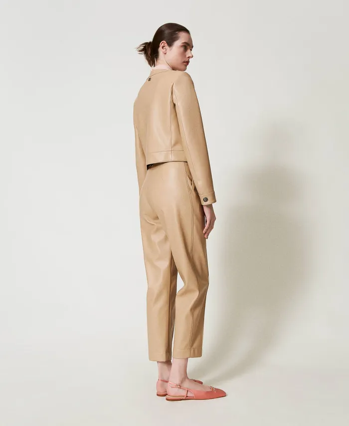 Twinset Faux Nappa Leather Straight Leg Trousers Light Wood Beige Women Suits And Sets Twinset Faux Nappa Leather Straight Leg Trousers Light Wood Beige Women Suits And Sets