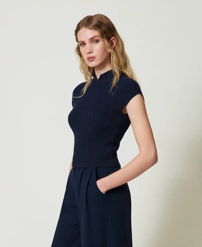 Twinset Fitted Jumper With Decorative Ribbing Indigo Women Jumpers And Cardigans