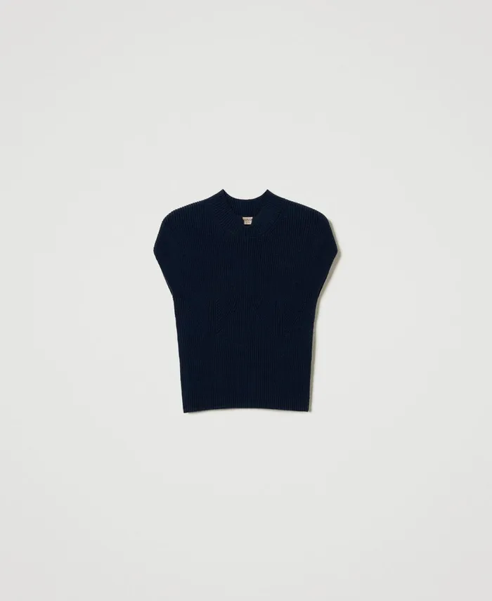 Twinset Fitted Jumper With Decorative Ribbing Indigo Women Jumpers And Cardigans Twinset Fitted Jumper With Decorative Ribbing Indigo Women Jumpers And Cardigans