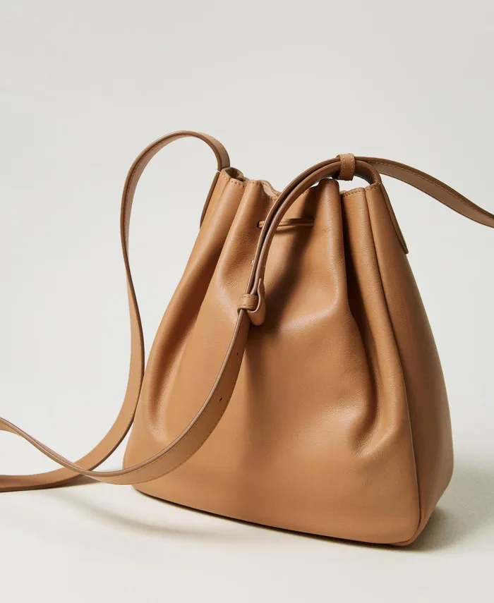 Twinset Forever Leather Bucket Bag Camel Women Cross Body Bags Twinset Forever Leather Bucket Bag Camel Women Cross Body Bags